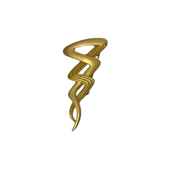 Vintage Art deco M JENT Goldtone Polished Curving Ribbon Pin Brooch Rare - Picture 3 of 5